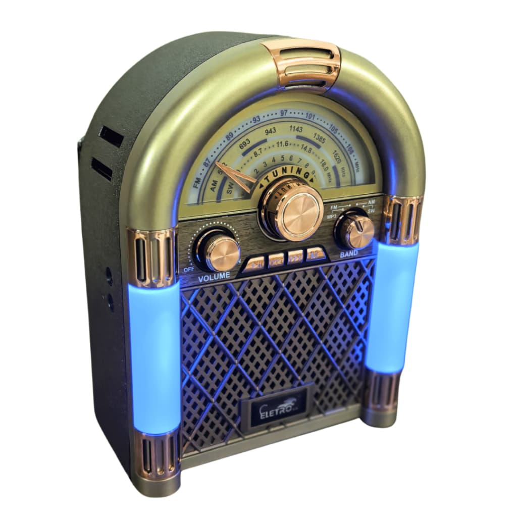 Rádio Retrô Vintage Bluetooth AM FM SW USB Recarregável Eletro Mex