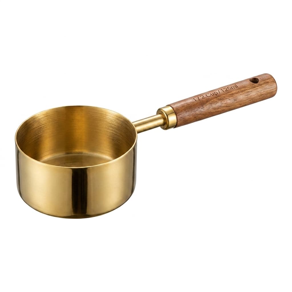 Copo Medidor Culinário 125ml Metal Dourado E Cabo Madeira