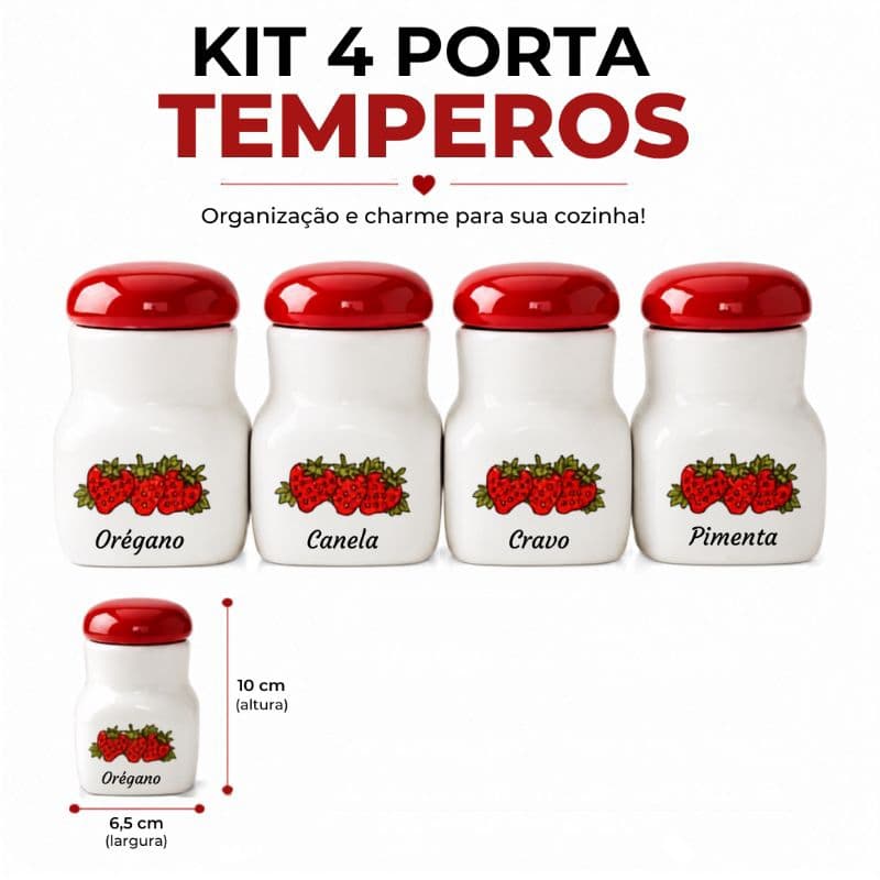 Porta Temperos Cerâmica 4 Potes Com Tampa organizador