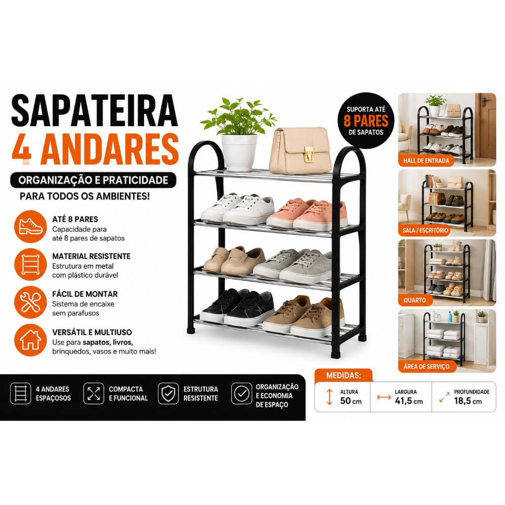 Sapateira 4 Andares Organizador de Sapatos em INOX