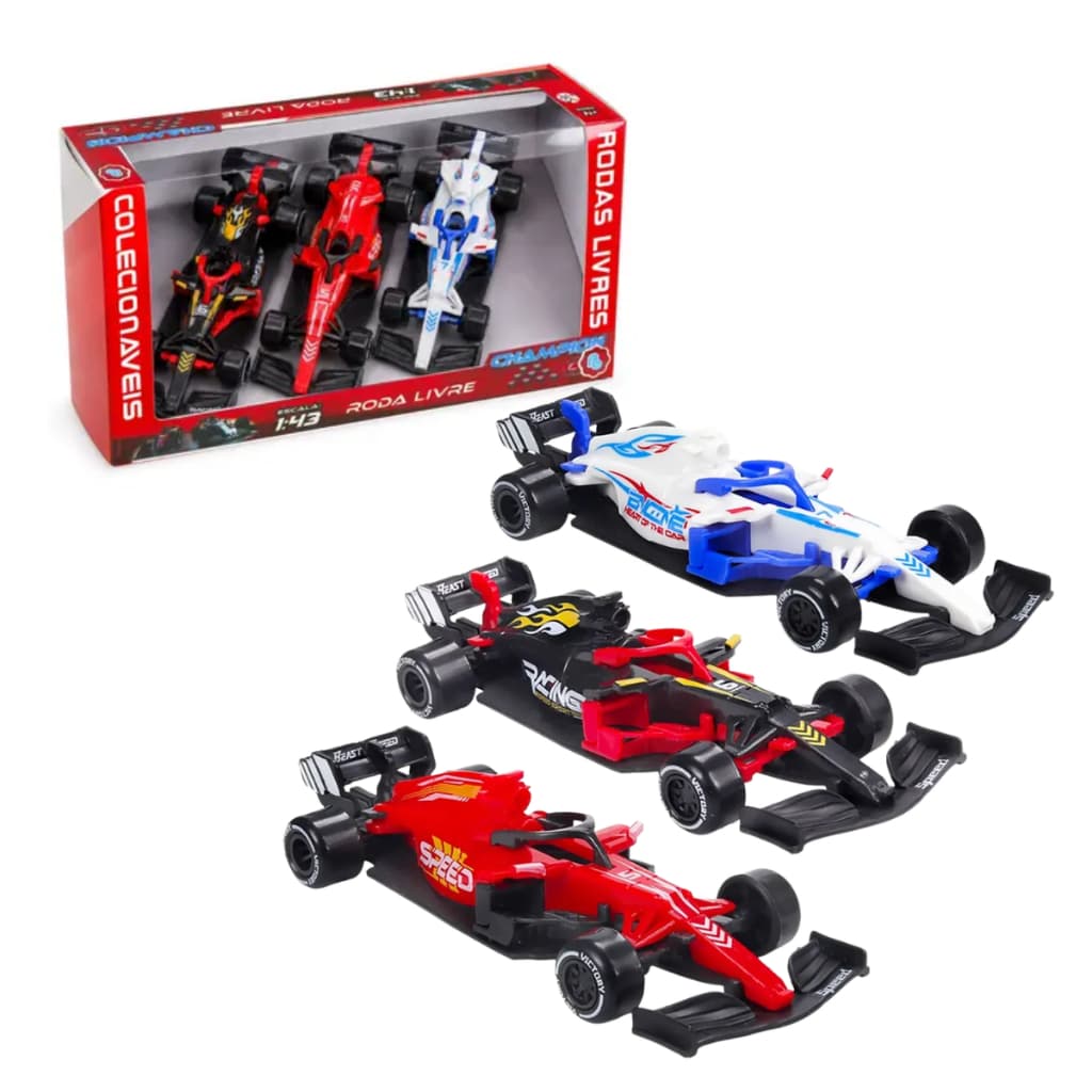 Kit 3 Carrinhos de Corrida Colecionáveis Chapion GP