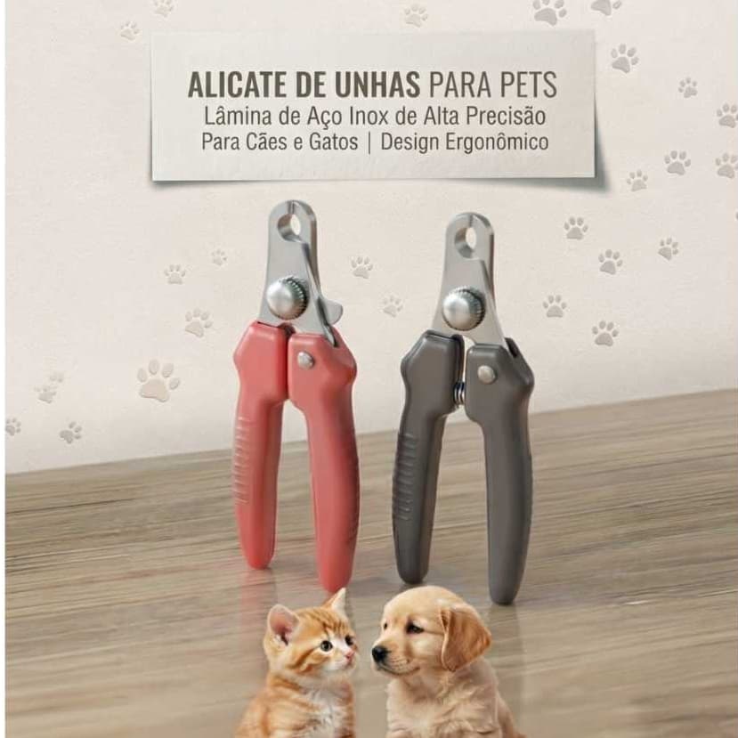 Alicate Cortador de Unhas Pets Cães Gatos Aço Inoxidável - Trava de Segurança e Cabo Ergonômico Antiderrapante