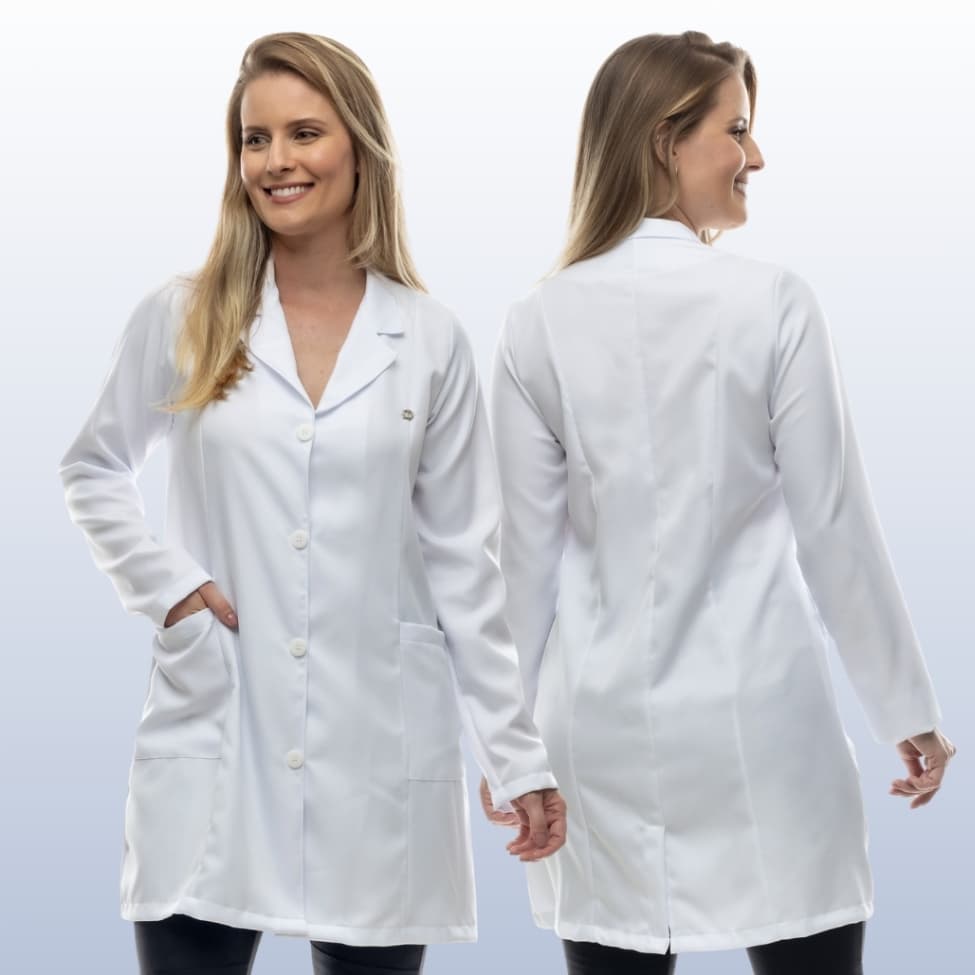 Jaleco Feminino Bia Manga Longa Gola Esporte Profissional em Gabardine