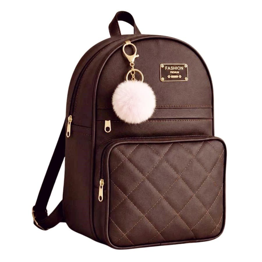 Mochila Feminina Mochilinha Bolsa Escolar Faculdade Trabalho Dia a Dia Reforçada+PomPom
