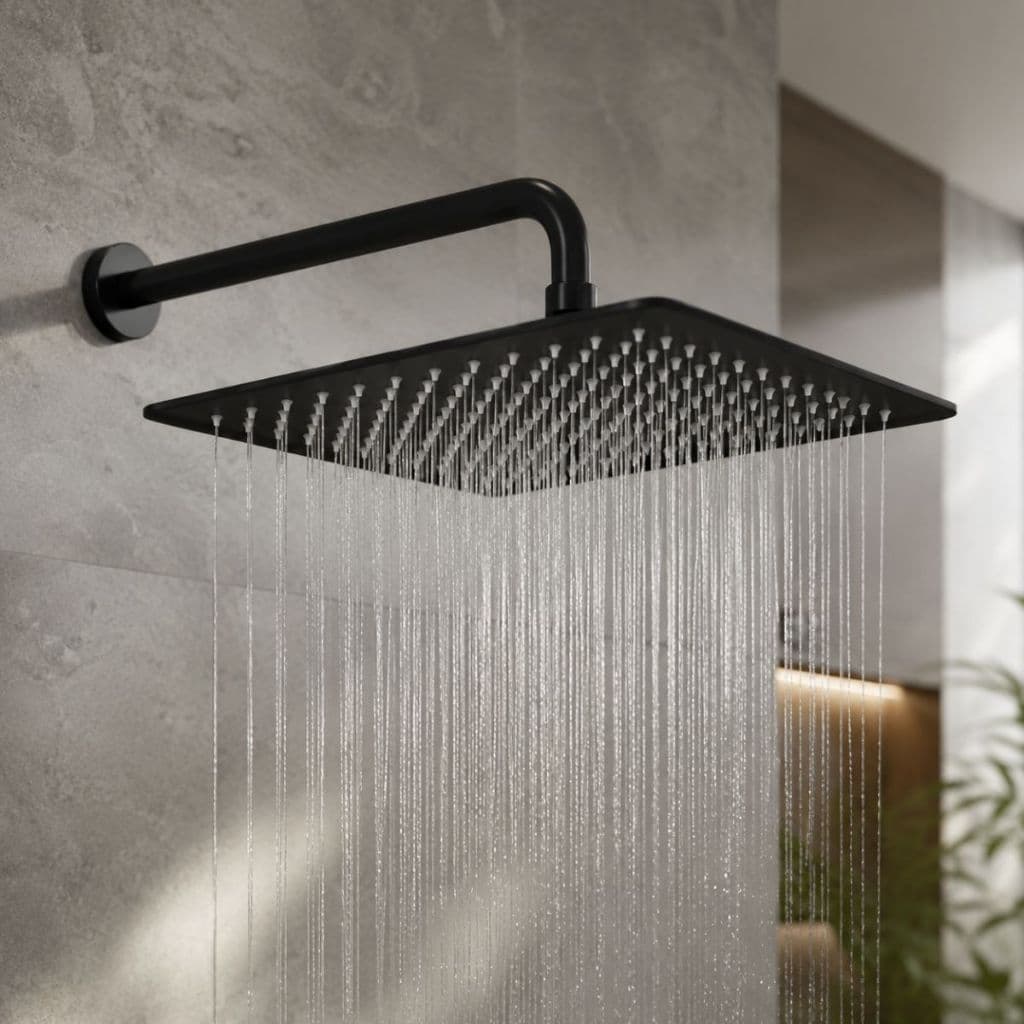 Chuveiro Ducha Quadrado para Banheiro e Área Externa Piscina 20x20 Articulado Preto e Prata