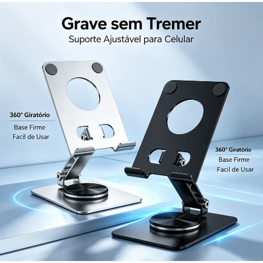 Suporte Portátil Celular 360° Giratório, Antiderrapante Ideal para Lives e Gravação de Conteúdo
