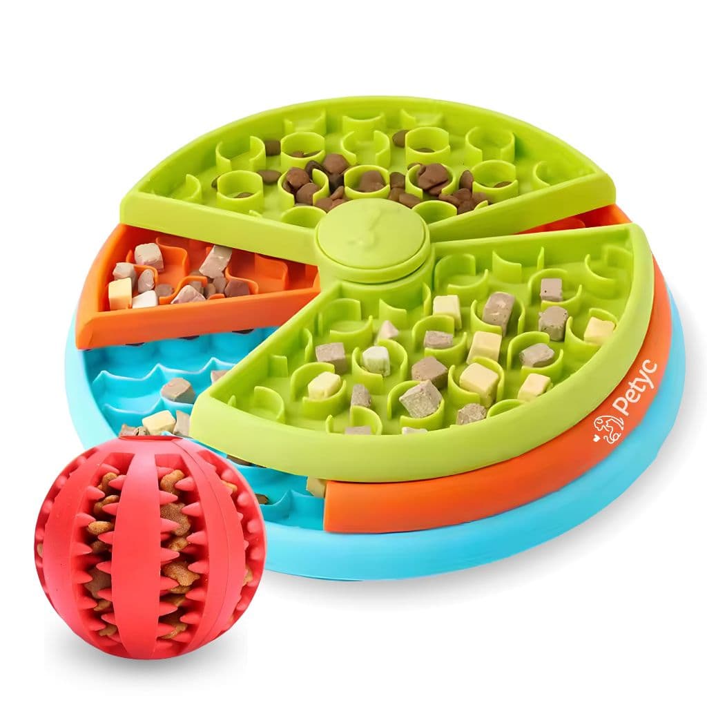 Kit Comedouro Labirinto 3 Níveis + Bolinha Porta-Petisco Petyc Cães Gatos Antiderrapante Alimentador Interativo Estímulo