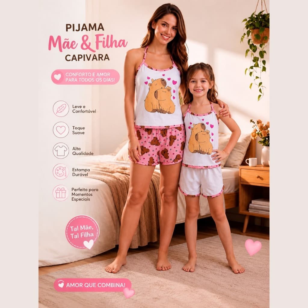 Kit Short Doll Mãe e Filha Alcinha Estampada Atacado Baby Doll Pijama Feminino Short Doll Infantil Pijama Feminino