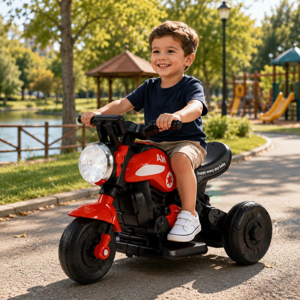 Moto Eletrica Infantil Triciclo 6V Carrinho de Passeio Zippy Toys Luzes e Sons Recarregavel