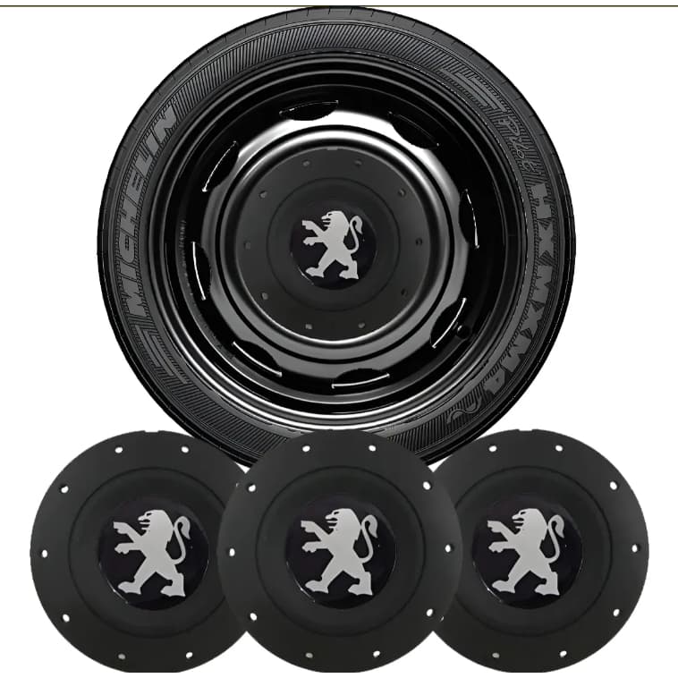 Kit 4 Calotas Central Peugeot 206 Aro 14 2001/08 Amarok Preto