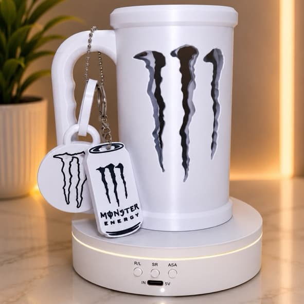 Kit Copo Energético Monster com Tampa + Abridor de Lata