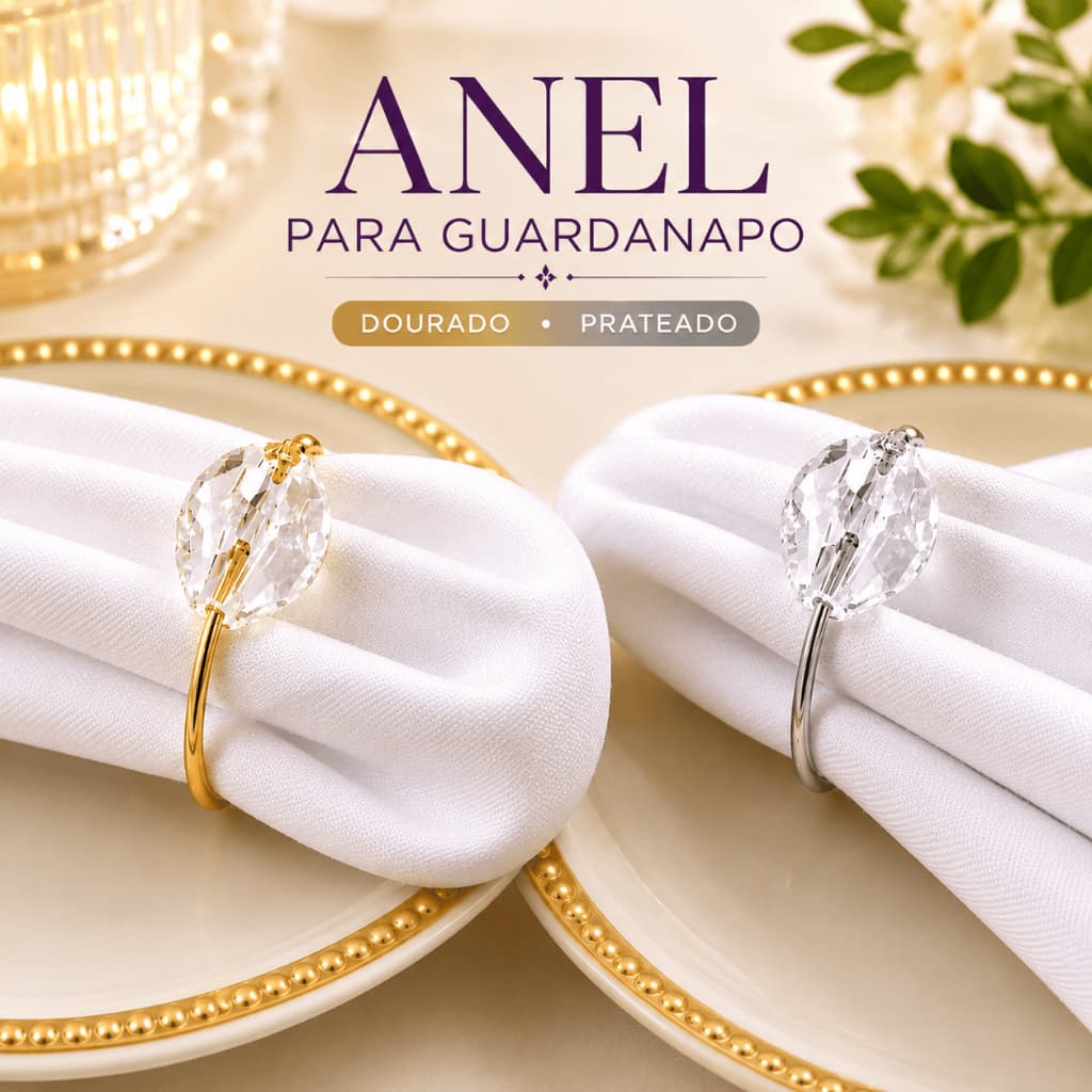 Kit Anel para Guardanapo Cristal Argola Porta Guardanapo Mesa Posta Elegante 2|4|6|8|12 Unidades