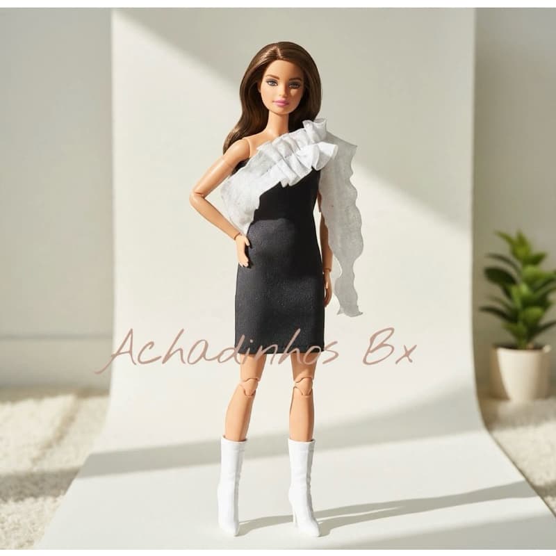 Look para boneca vestido e bota roupas de boneca roupinhas para boneca 1:6