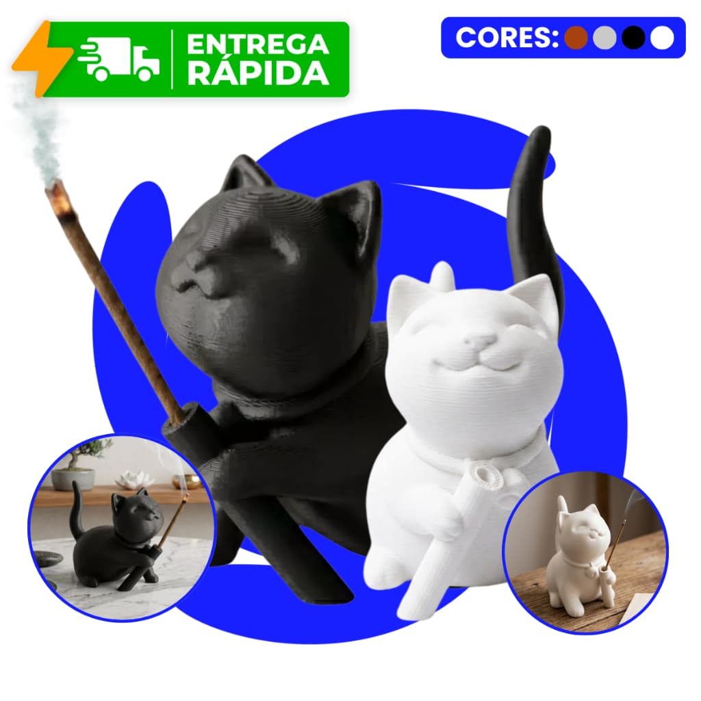 Incensário Gatinho Porta Incenso Vareta Decorativo Minimalista Moderno Aromaterapia Zen Relaxante 3D