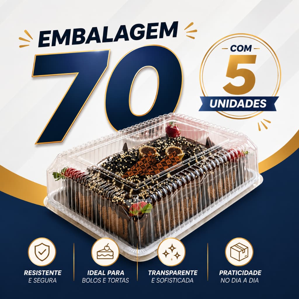 Embalagem 70 Retangular Com 5 Unidades Bipack/Páckform/Sanpack para tortas/bolos e rocamboles