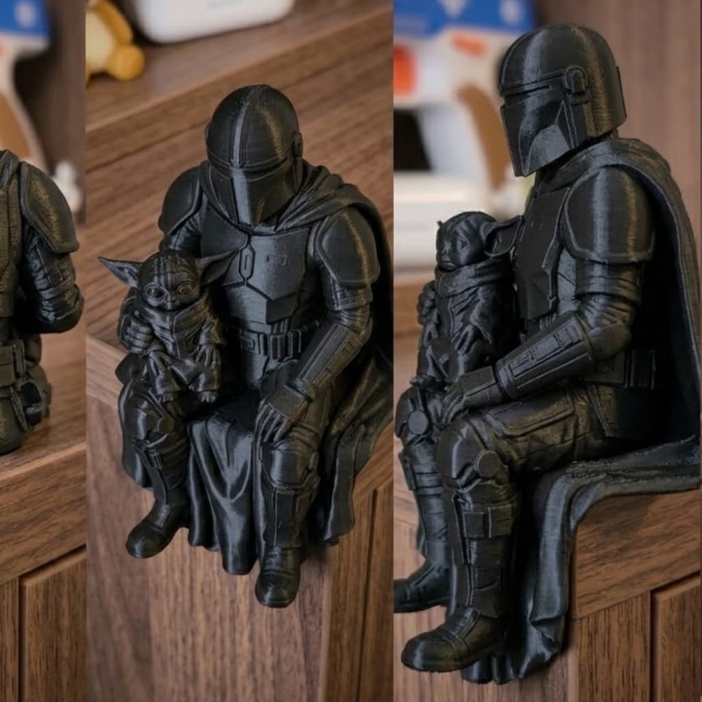 Action Figure Mandalorian e Grogu Baby Yoda - Impressão 3D Premium PLA - Decoração Geek