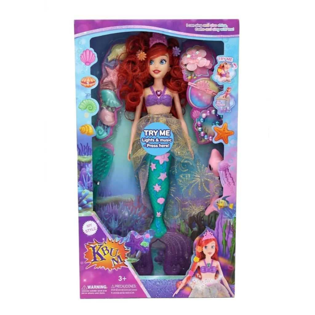 Boneca Sereia Ariel Musical Luzes Com Acessórios Pequena Sereia