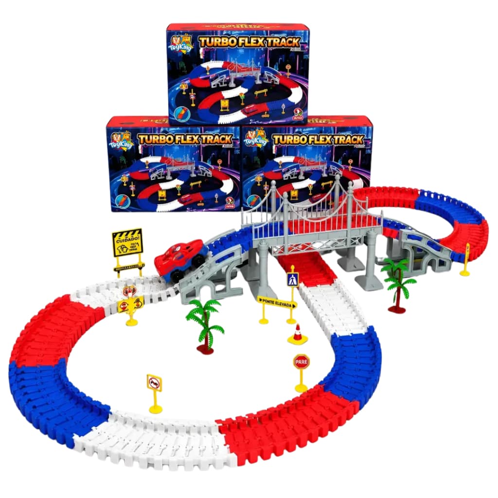 Pista Flexível Turbo Flex Track com 234 Peças com Ponte e Carrinho Elétrico