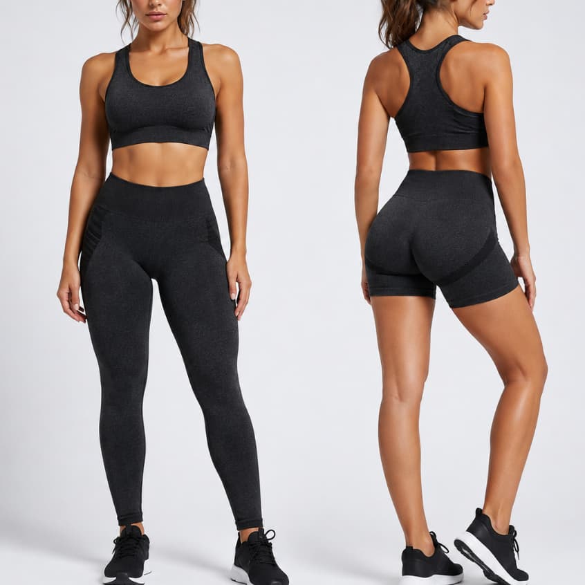 Kit Conjunto Fitness Feminino 3 Peças Top Legging Cintura Alta Short Levanta Bumbum Zero Transparência Academia