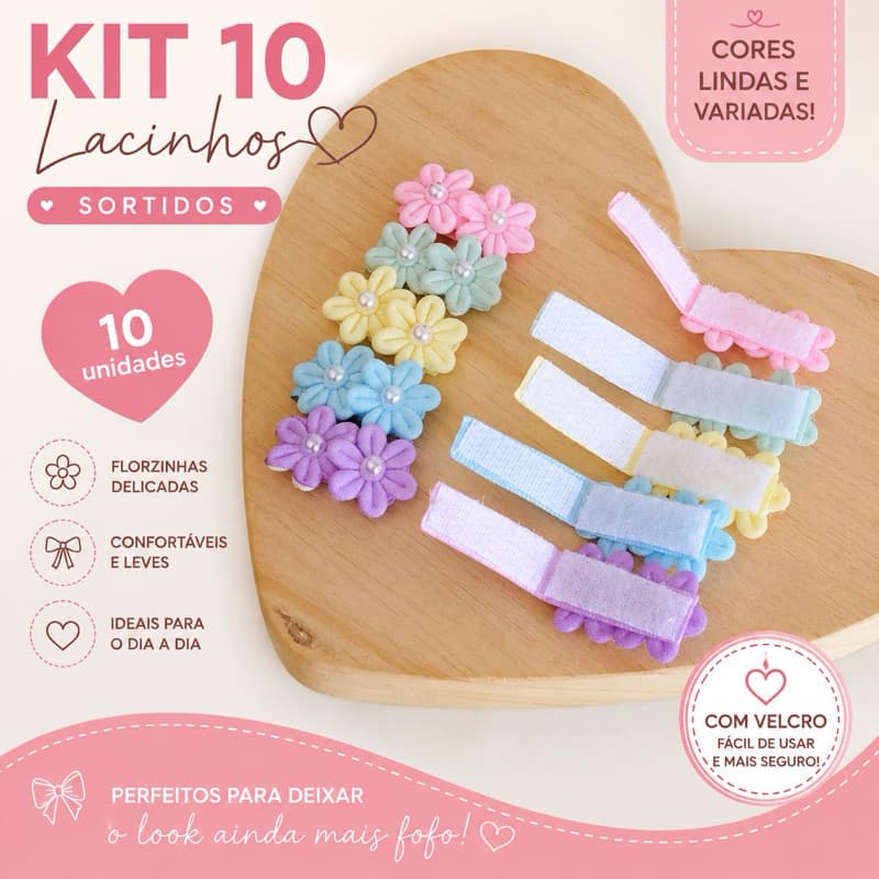 Kit 10 LACINHOS BEBÊ MENINA NO VELCRO,Laço de cabelo, menina
