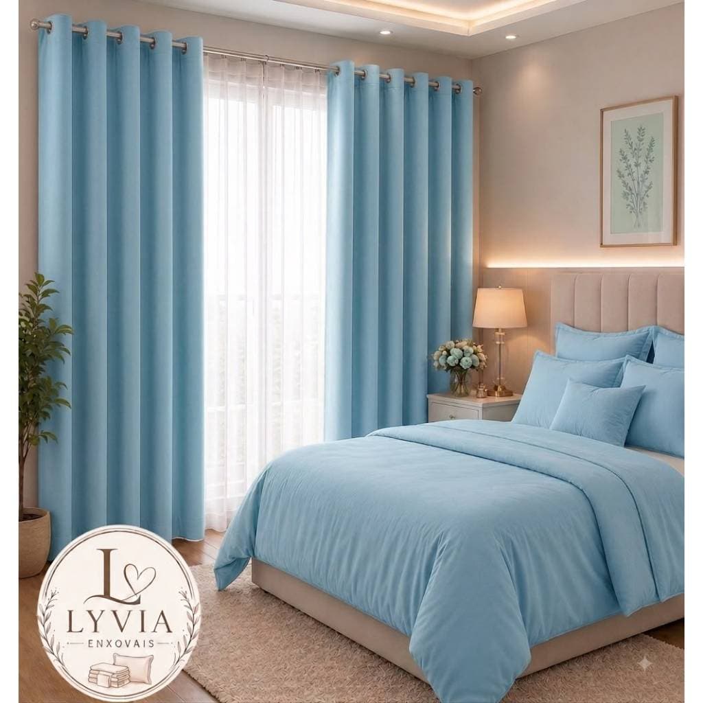 Cortina Roma Cor Azul Claro 3.00m x 2.20m Para Sala e Quarto e escritorio elegante