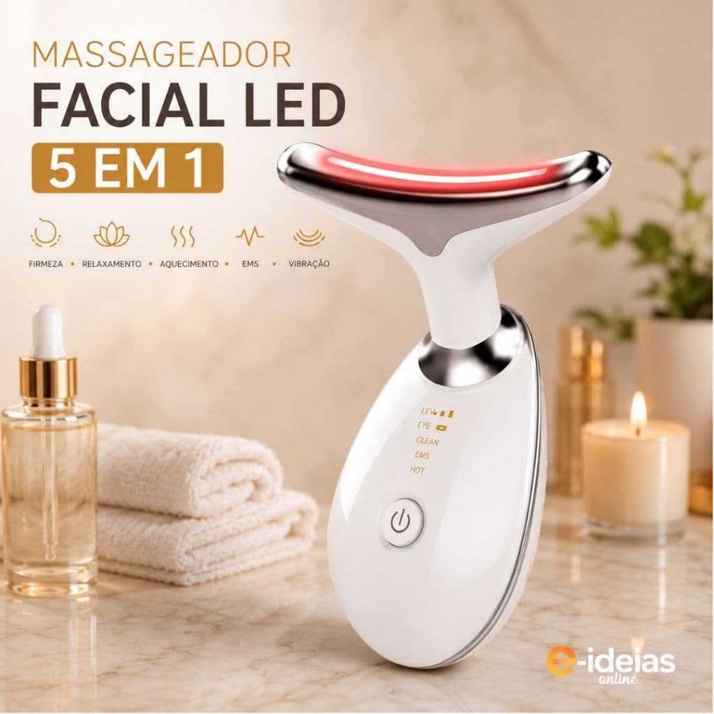 Massageador Facial Rosto Pescoço Lifting Led 6 Cores Terapia De Luz Anti Rugas Rejuvenescedor 127v