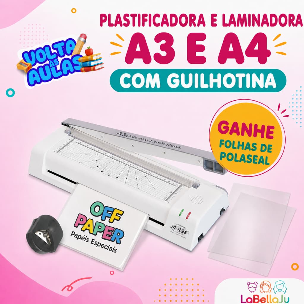 Plastificadora Laminadora A3 e A4 com Guilhotina +  Folhas Polaseal Grátis | Volta às Aulas