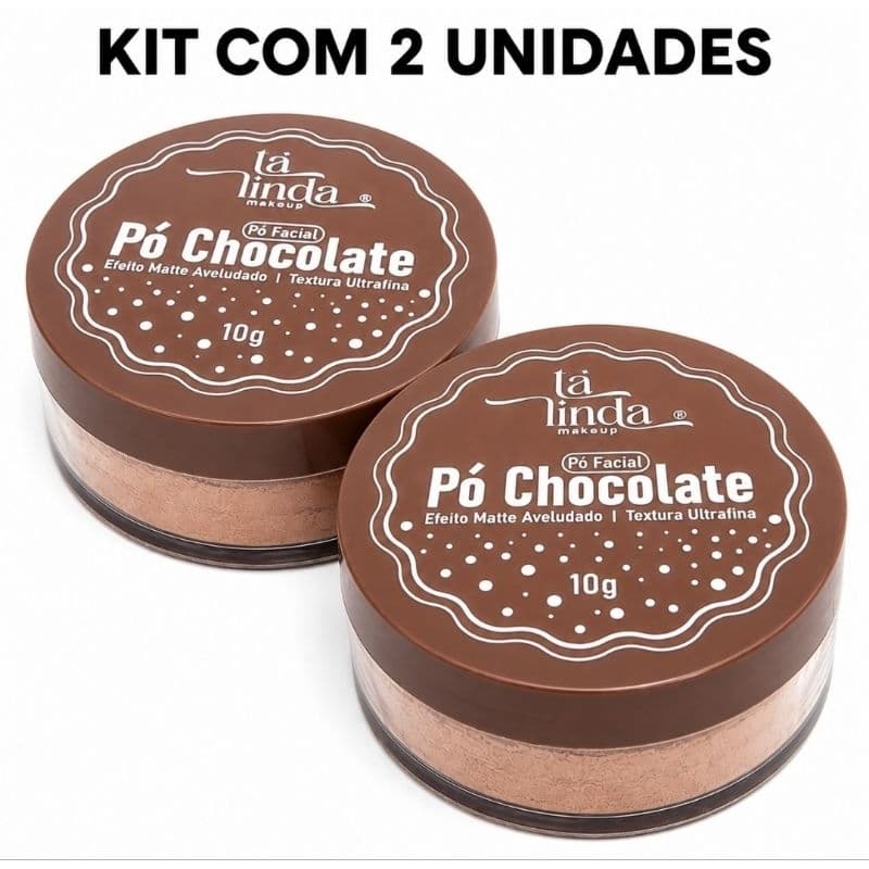 Kit 2 Pó Facial Chocolate Tá Linda Makeup 10g Pó Translúcido Matte Aveludado Textura Ultrafina Selagem Maquiagem