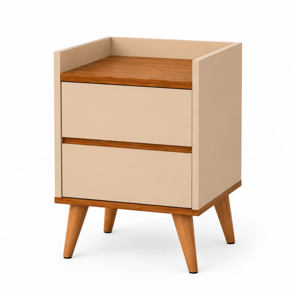 Mesa de Cabeceira Criado Mudo Mesinha Lateral 2 Gavetas Pés de Madeira Quarto Organizador Moderno Retrô Decoração Móvel