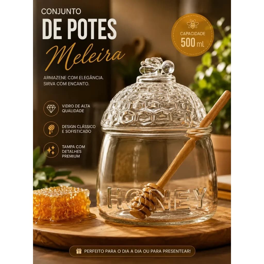 Meleira de Vidro Belovidro 500ml – Elegância e Praticidade para Servir Mel