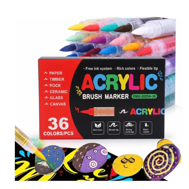 Kit 36 Cores Caneta Acrílico Marcador Permanente Brush Marker