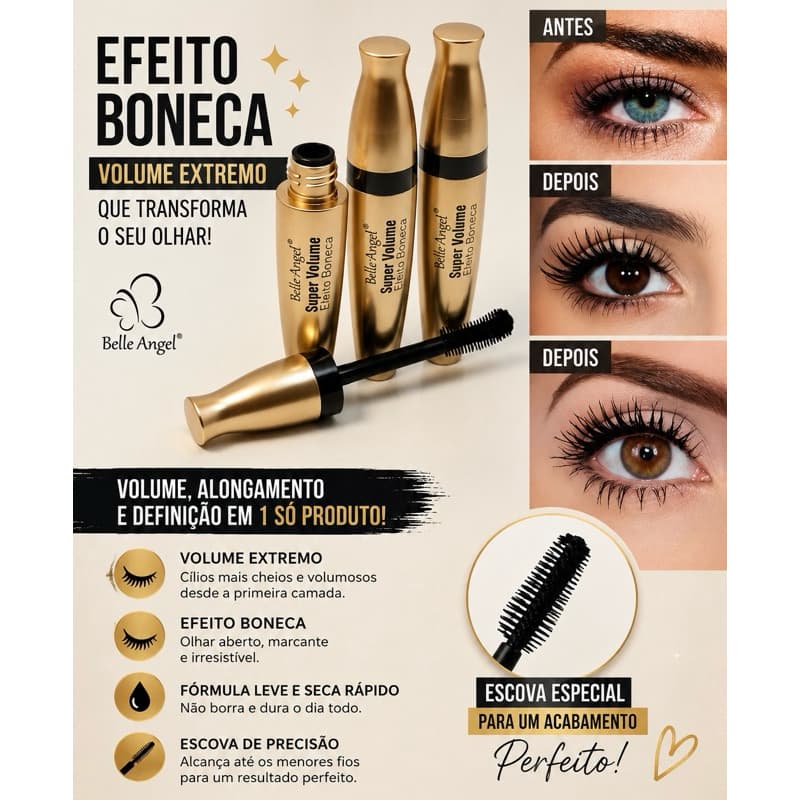 Rimel Máscara de Cílios Super Volume Efeito Boneca - Longa Duração