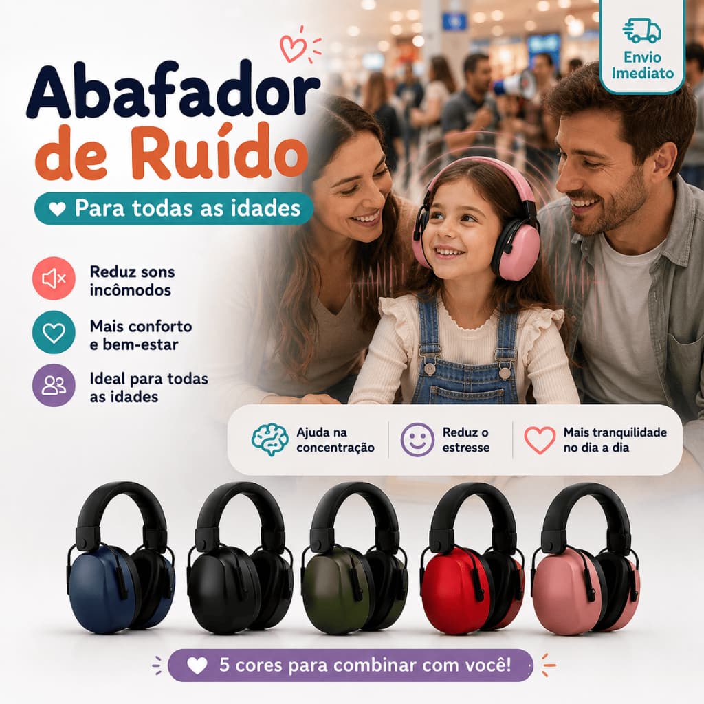 Abafador de Ruído Infantil Adulto Protetor Auricular Autismo TDAH Ajustável Tipo Concha Estudo Viagem Sensorial