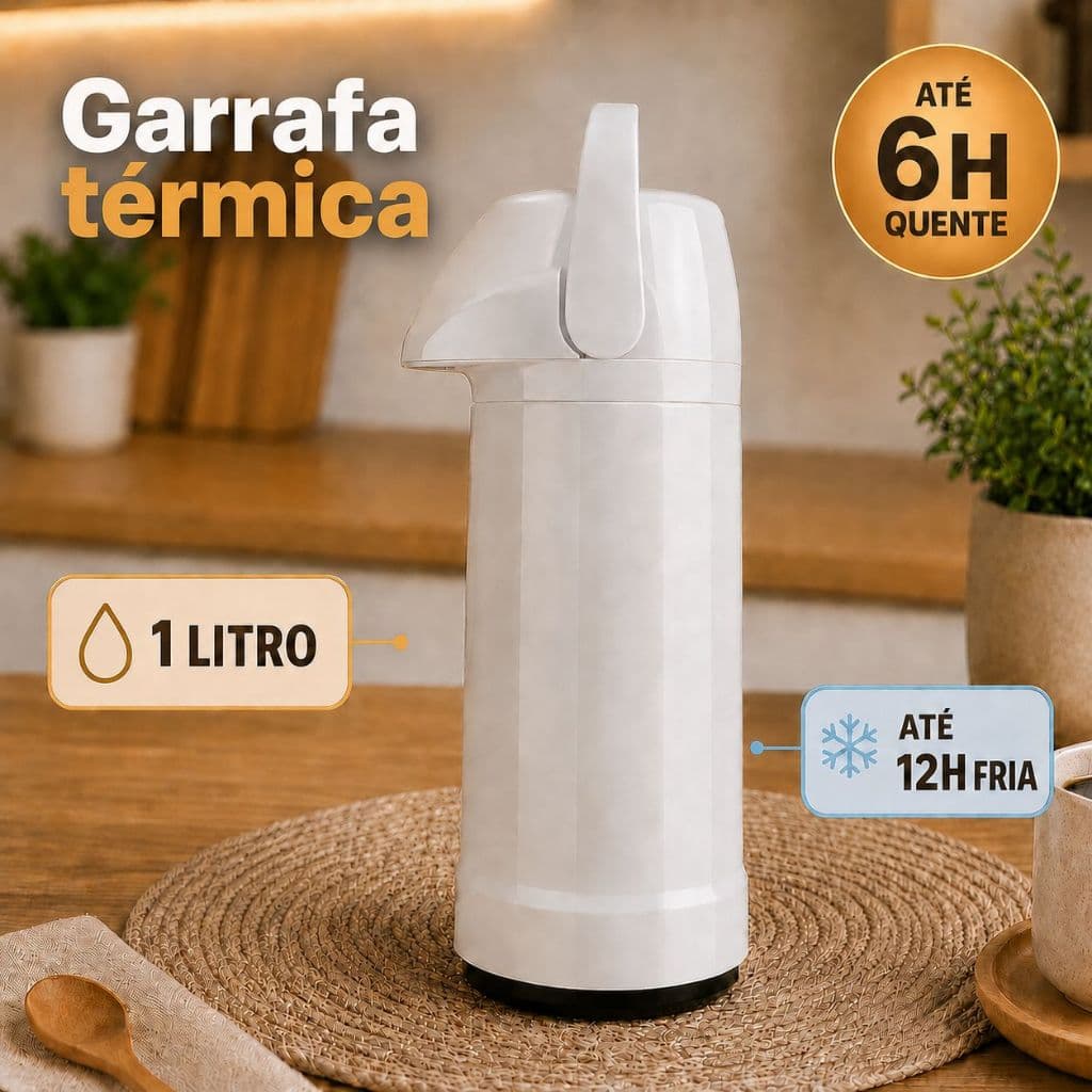Garrafa Térmica 1L Branca GLT Pressão Com Alça Garrafa Térmica De Água Café Chá Elegante Invicta