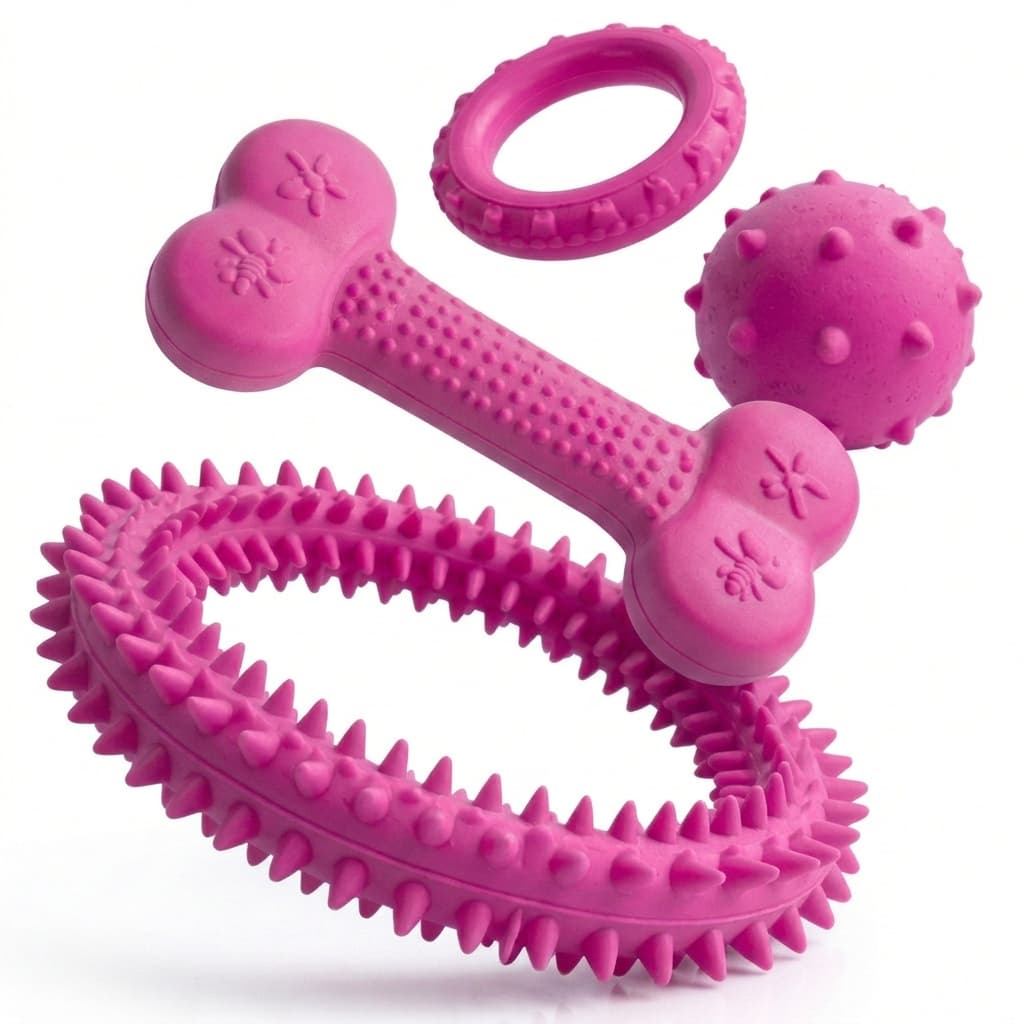 Kit Brinquedos para Cachorro Mordedor Antiestresse Bola Cravo Osso Massageador Gengiva Anemona Pet M