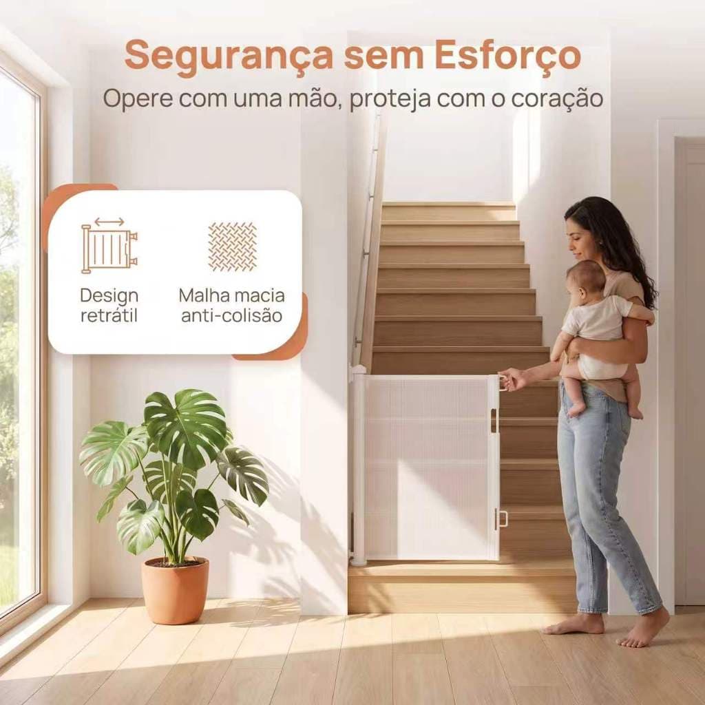 Portão Retrátil Autoadesivo p/ Crianças e Pets | 3 Comprimentos | Preto, Branco, Cinza | PVC Respirável | Fácil Instalaç