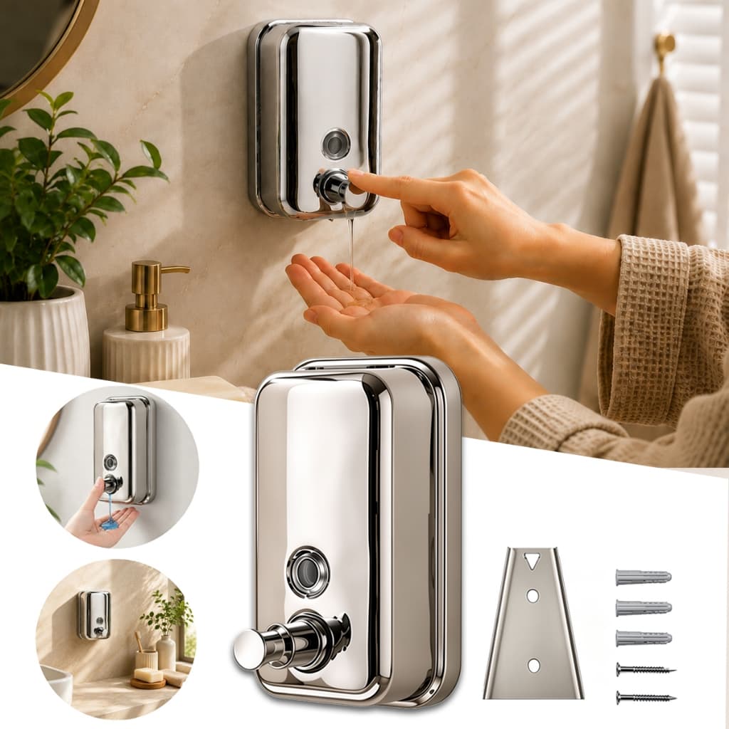 Dispensador de sabonete líquido em aço inoxidável 304 com álcool, para montagem na parede, 500 ml, alta qualidade