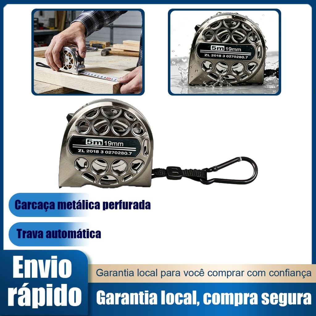 Fita métrica de aço carbono niquelado 3m 5m 7,5m à prova d'água e ferrugem anti‑queda carcaça oca fita métrica
