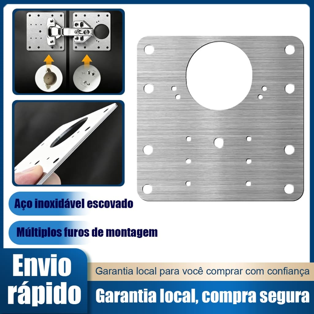 Placa reparadora de dobradiça em aço inoxidável 90x90mm placa reforço para porta de armário cozinha
