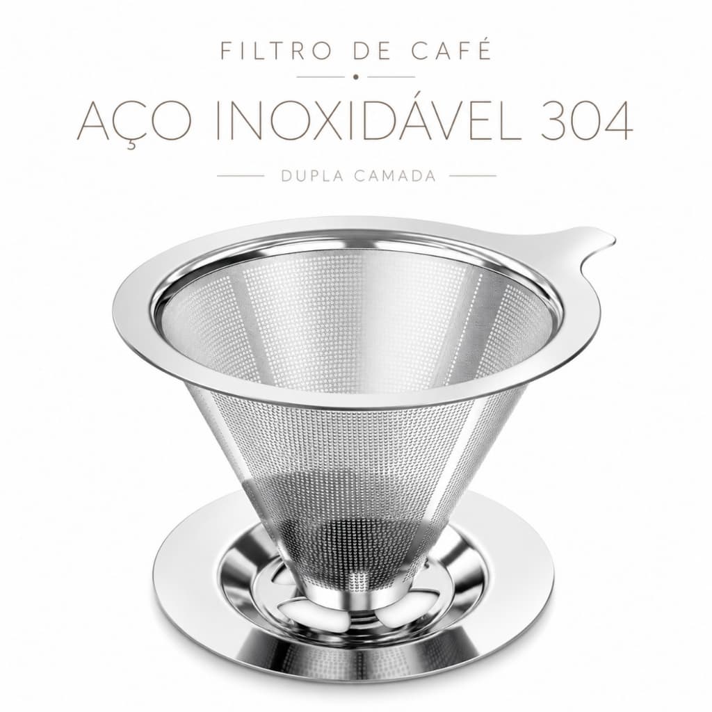 Filtro de Café Inox 304 Coador Reutilizável 102 Sem Papel Dupla Camada Micro Malha para 1 a 2 Xícaras