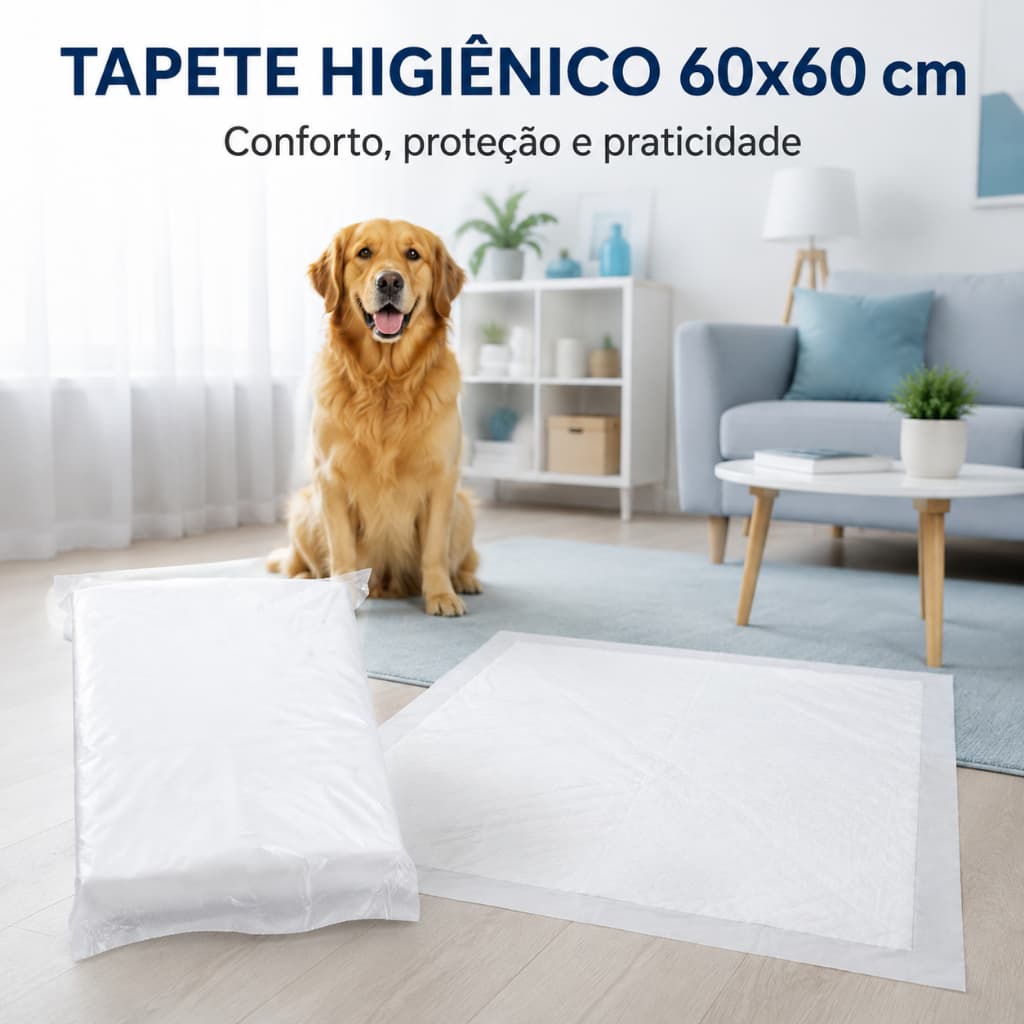 Tapete Higiênico 30 Unidades para Cachorro 60x60 Superabsorvente Impermeável Descartável