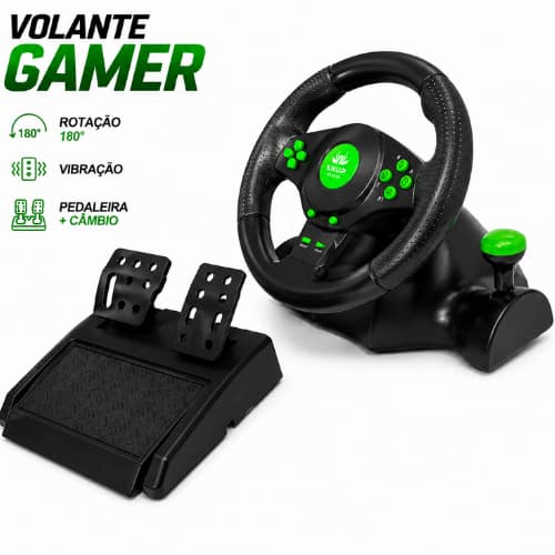 Volante de Vibração Gamer com Pedais Câmbio 180 Graus para Xbox 360 PS3 PS2 PC Jogos de Corrida