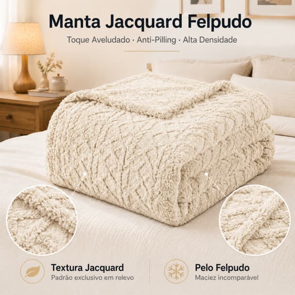 Manta Jacquard Felpuda Palha Macia, Confortável e Elegante para frio e o inverno