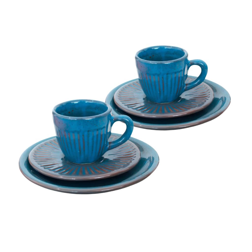 Kit 2 Xícaras Chá com 2 Pires e 2 Pratos de Sobremesa Cerâmica Louças Decoração Cafeterias Padarias Confeitarias