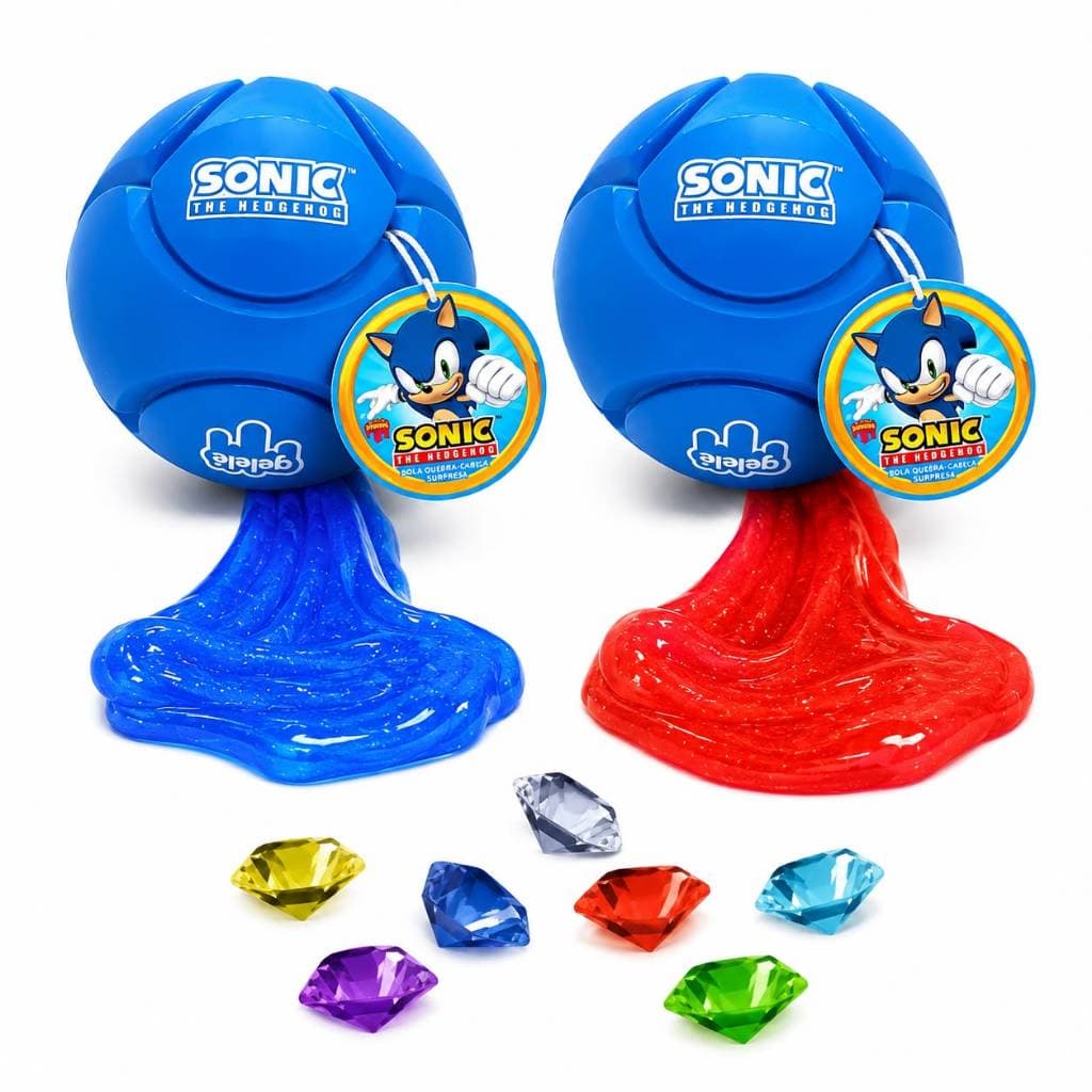 Kit 2 Bolas Slime Sonic Quebra-Cabeça Com Esmeralda do Caos Colecionável