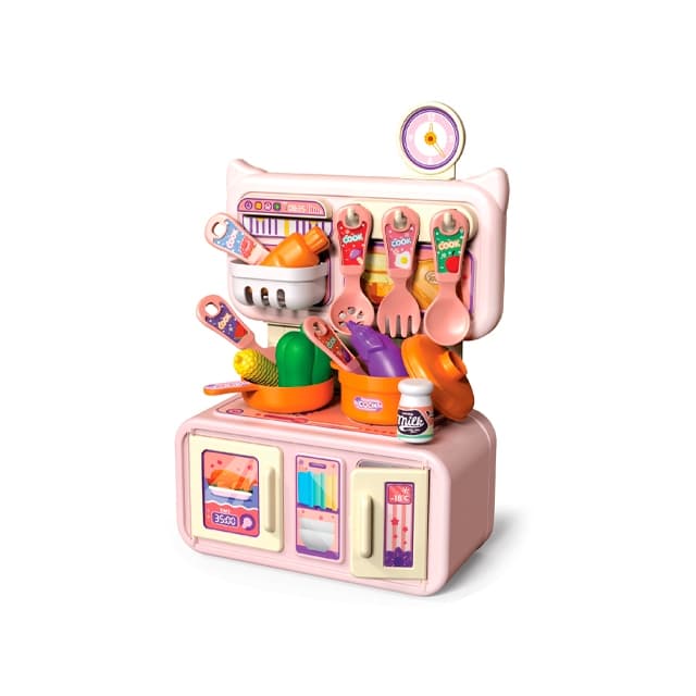 Kit Mini Cozinha Fogão Panelas Talheres Legumes 23x18