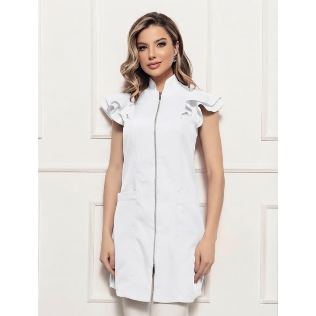 Jaleco Feminino Manga Curta Valentina Oxford Branco Gardenia Jalecos