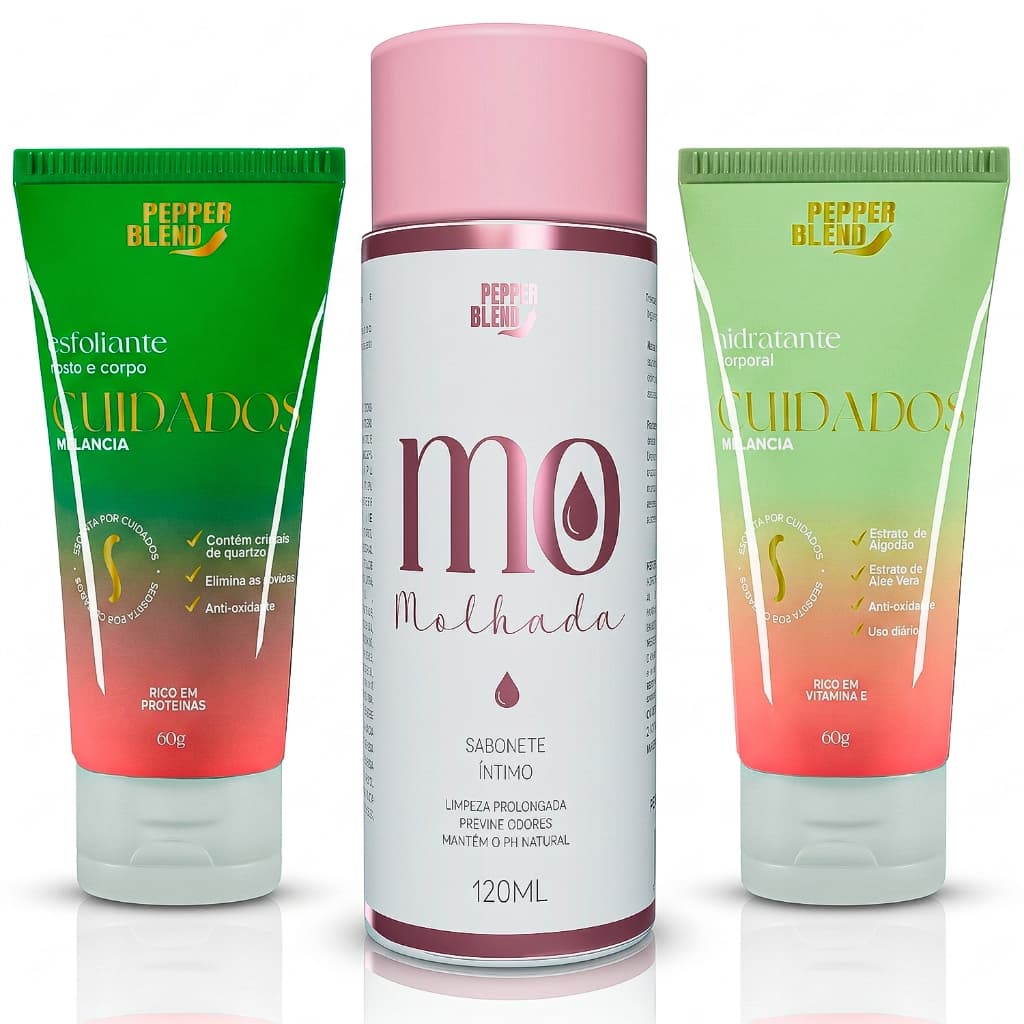 Kit Esfoliante e Hidratante Facial e Corporal com Aloe Vera + Sabonete Feminino Copaíba e Barbatimão