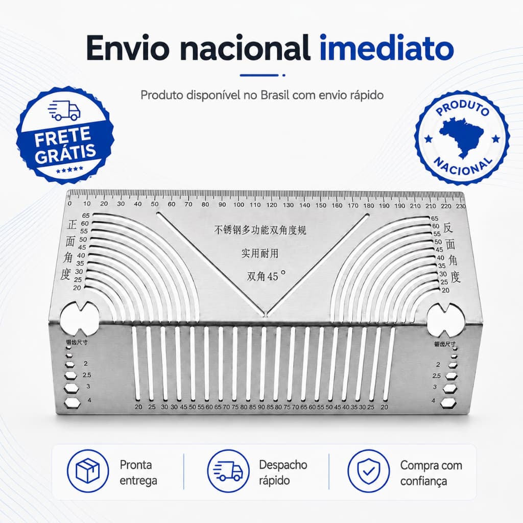 Régua De Marcação Gabarito Esquadro Inox Angular Linear Corte Para Isopor Canos Tubos