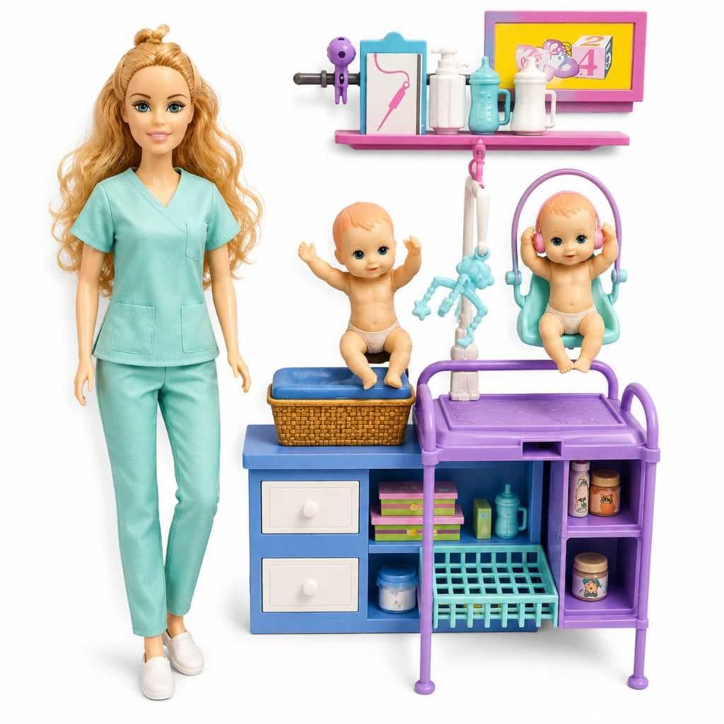 Boneca Médica Pediatra Kit Completo Com 2 Bebês E Acessórios De Cuidados Brinquedo Menina